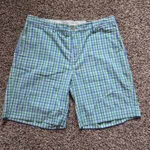 Vineyard Vines Plaid Shorts‎ Mens's 34X 9" Green Blue Pockets Golf Bright Loud